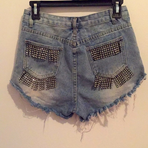 High Waisted Blue Jean Shorts - Picture 2 of 3